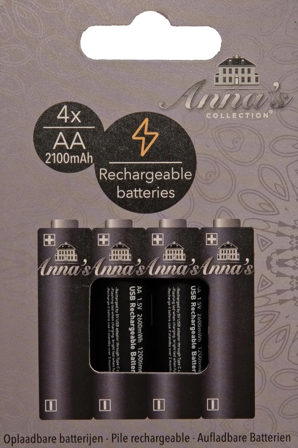 Anna's Collection oplaadbare batterij AA 4 stuks