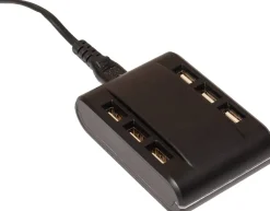 Anna's Collection oplaadstation USB met 6 ingangen zwart 15 x 16 x 4 cm