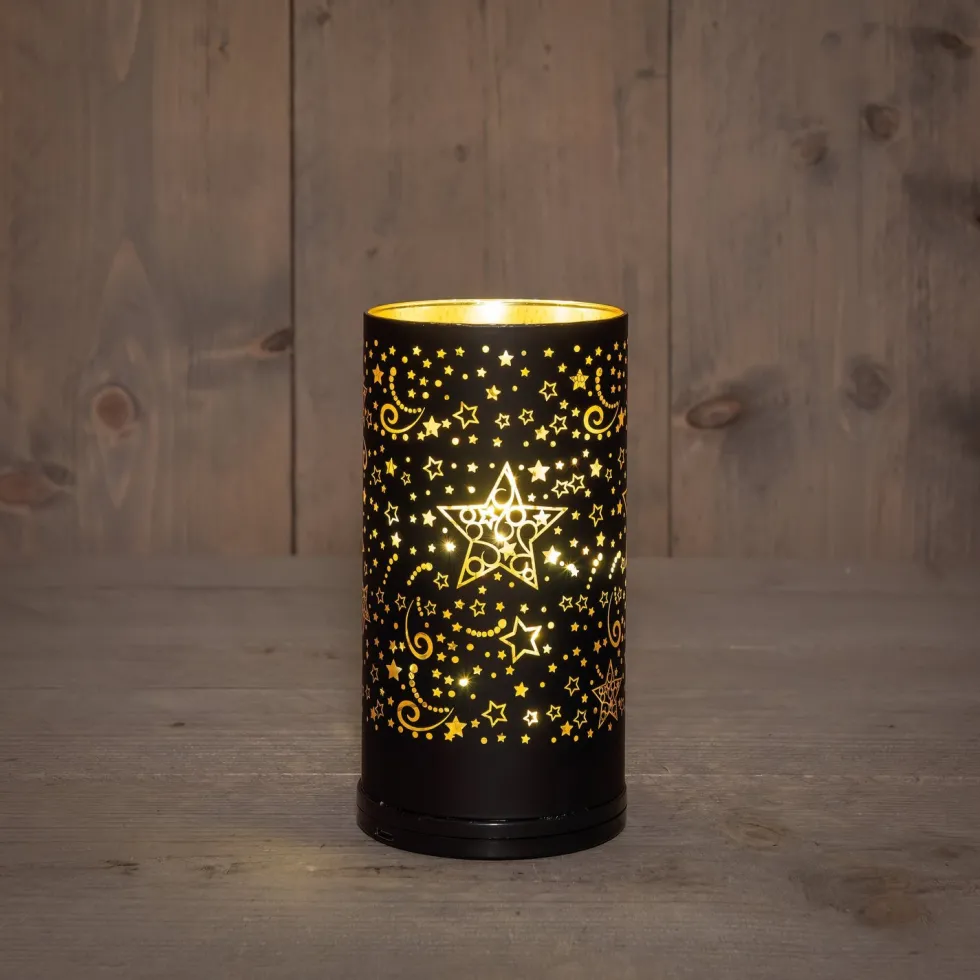 Anna's Collection windlicht sterren zwart D 9 H 17 cm