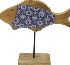 Beeld met voet vis naturel / blauw 22 x 6 x 21 cm