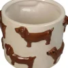 Bloempot Teckel crème / bruin 13,8 x 13,8 x 11 cm