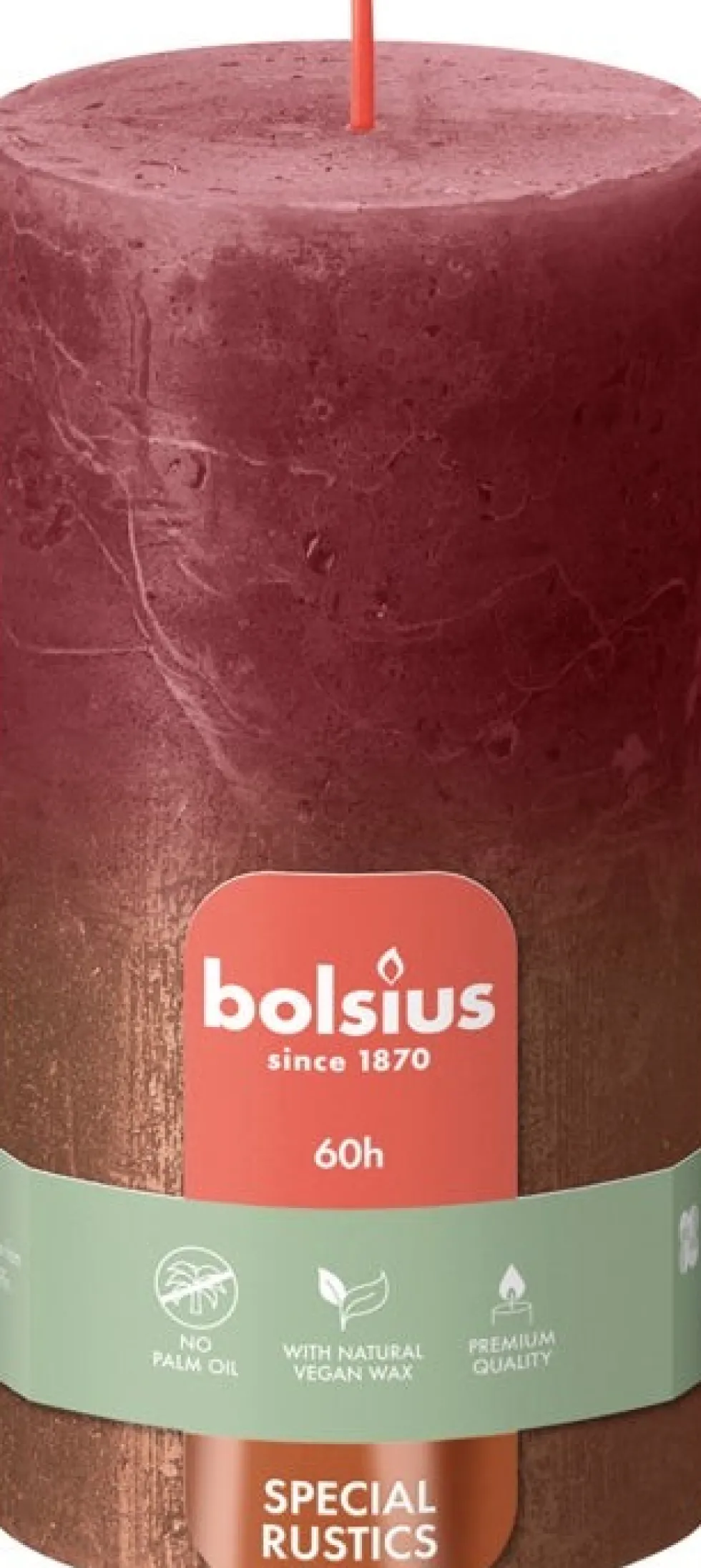 Bolsius dinerkaars Sunset rood / koper 60 uur D 6,8 H 13 cm