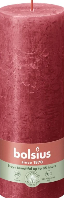 Bolsius stompkaars Rustiek Shine rood 85 uur D 6,8 H 19 cm
