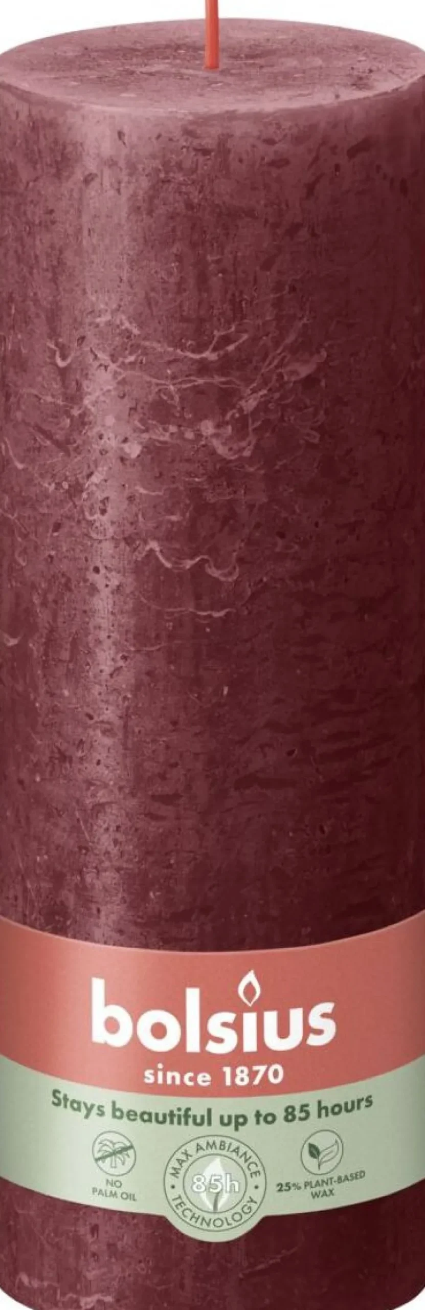 Bolsius stompkaars Rustiek Shine bordeaux 85 uur D 6,8 H 19 cm