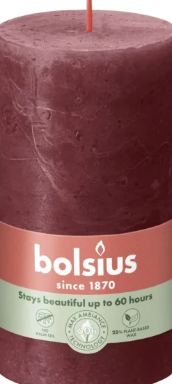 Bolsius stompkaars Rustiek Shine bordeaux 60 uur D 6,8 H 13 cm