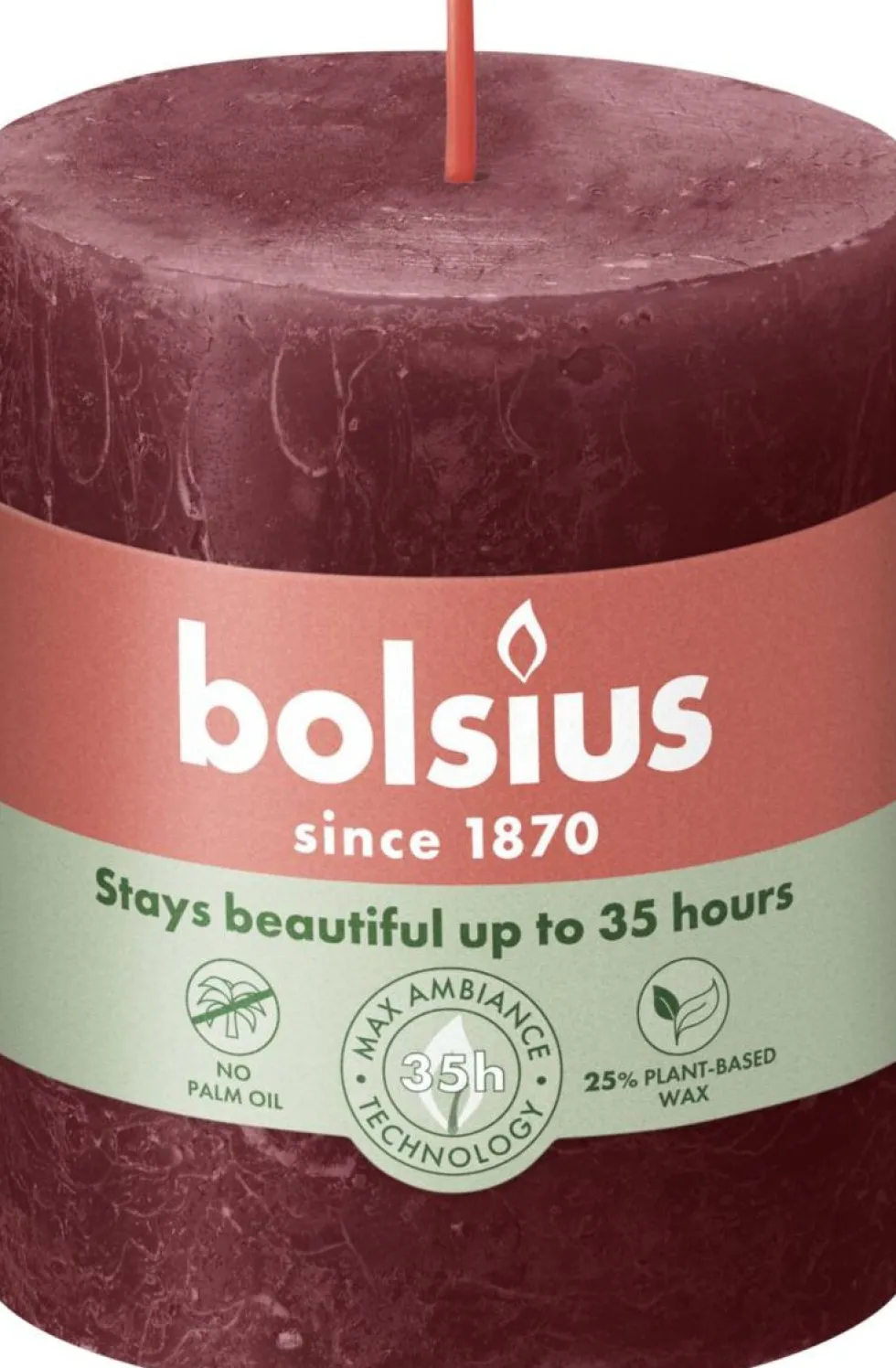 Bolsius stompkaars Rustiek Shine bordeaux 35 uur D 6,8 H 8 cm