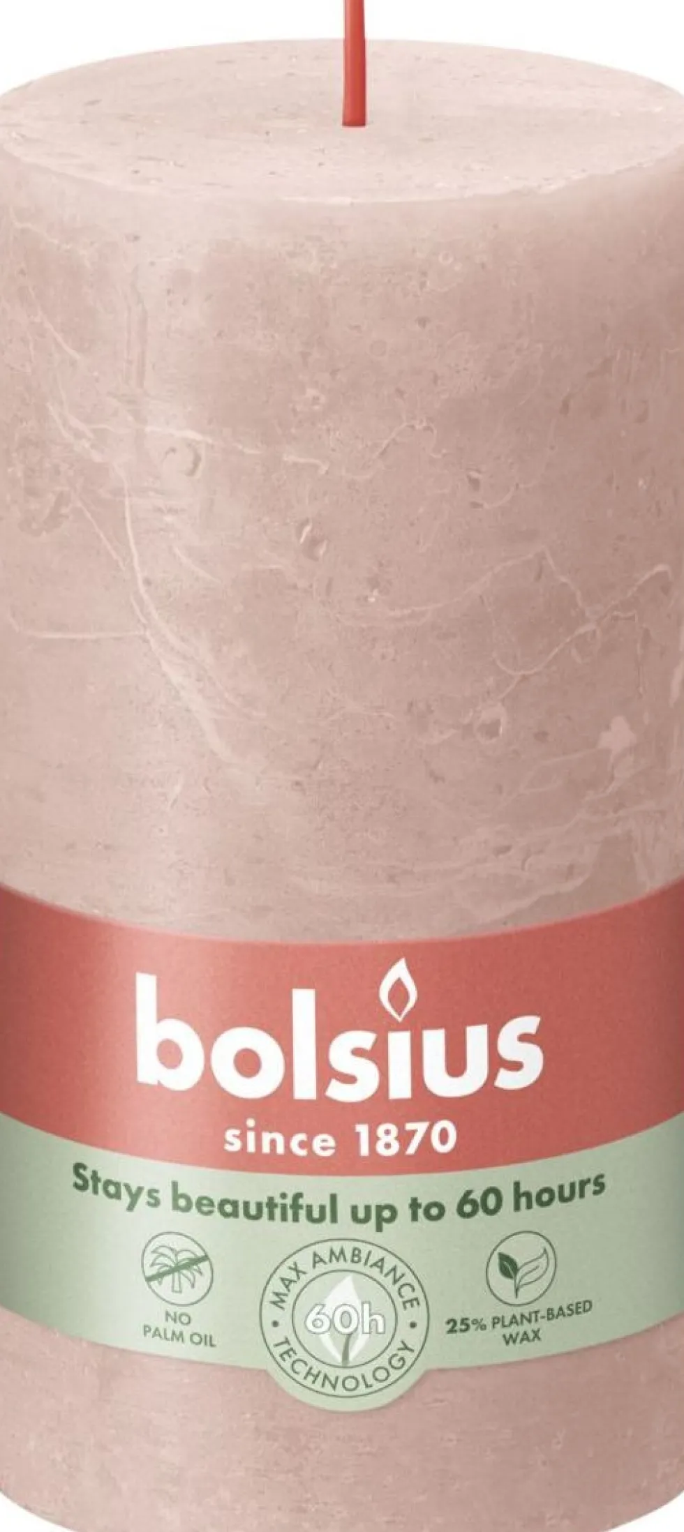 Bolsius stompkaars Rustiek Shine roze 60 uur D 6,8 H 13 cm