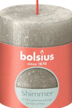 Bolsius stompkaars Rustiek Shimmer zilver 35 uur D 6,8 H 8 cm