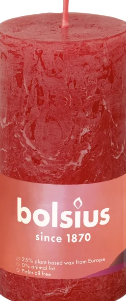 Bolsius stompkaars Rustiek Shine rood 30 uur D 5 H 10 cm
