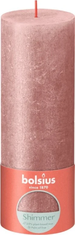 Bolsius stompkaars Rustiek Shimmer roze 85 uur D 6,8 H 19 cm
