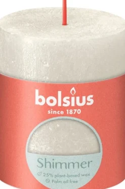 Bolsius stompkaars Rustiek Shimmer wit 35 uur D 6,8 H 8 cm