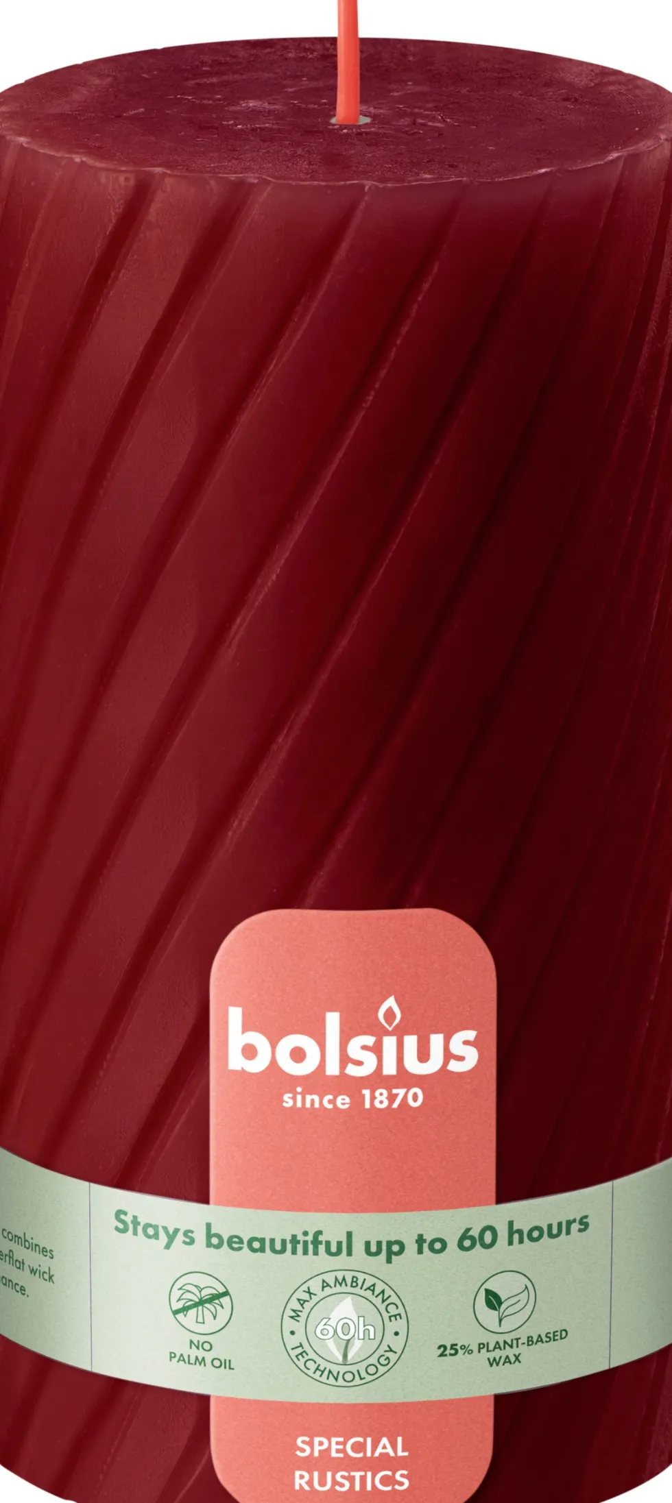 Bolsius stompkaars Twist rood 60 uur D 13,6 H 6,8 cm