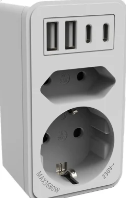Calex verdeelstekker 2 EU / 2 USB-C / 2 USB-A
