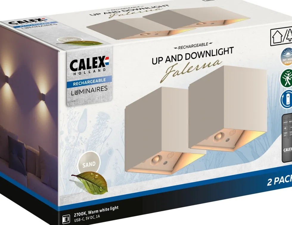 Calex wandlamp Falerna beige 8,5 x 8,5 x 8,8 cm 2 stuks