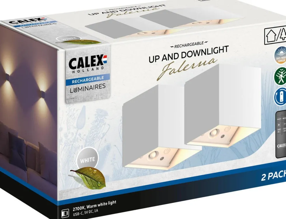 Calex wandlamp Falerna wit 8,5 x 8,5 x 8,8 cm 2 stuks