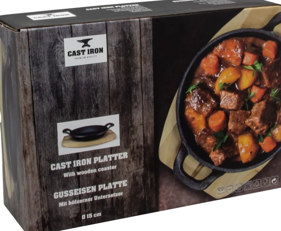 Cast Iron gratinpan gietijzer op plank zwart / naturel D 15 cm