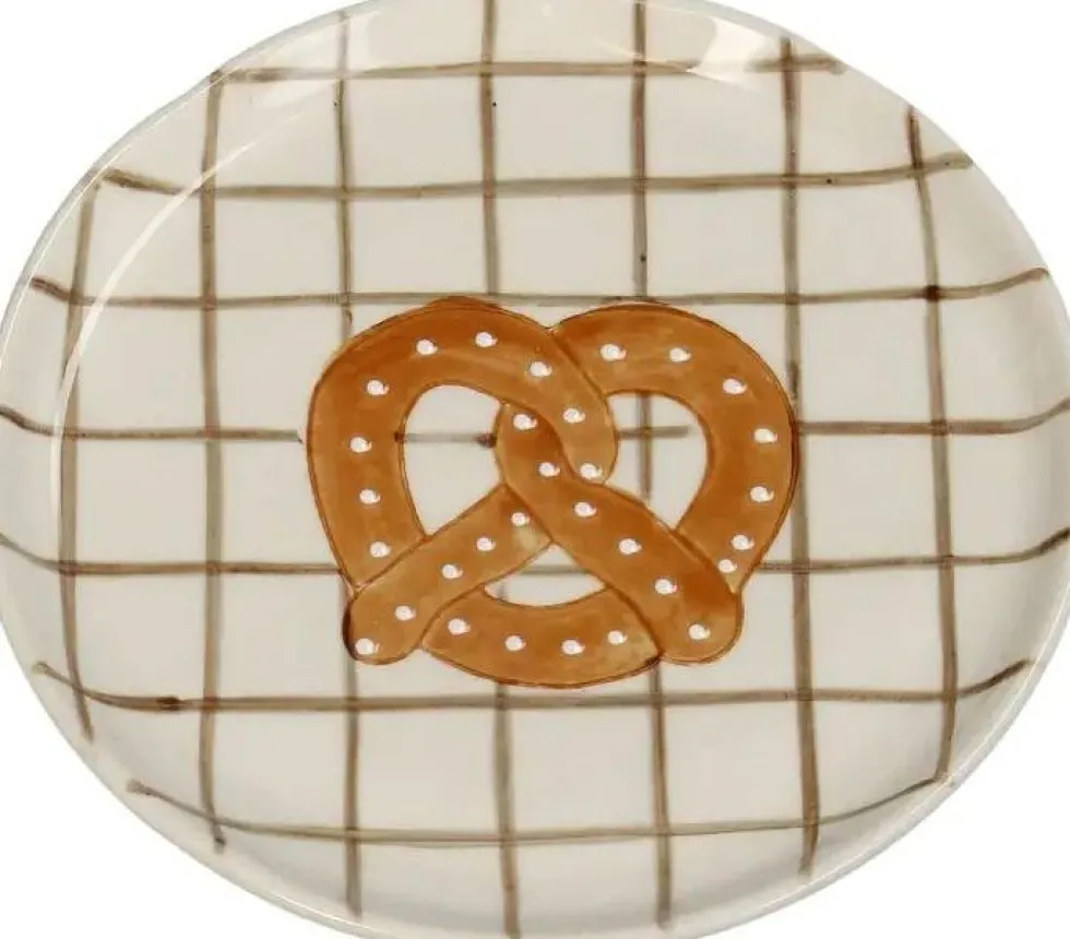 Decoratieschaal Pretzel wit / bruin 13,5 x 13,5 x 1,3 cm