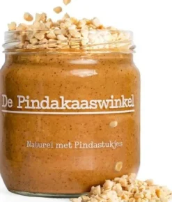De Pindakaaswinkel pindakaas naturel met pindastukjes 420 ml