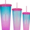Drinkbeker Diamond met rietje roze / blauw 3 stuks