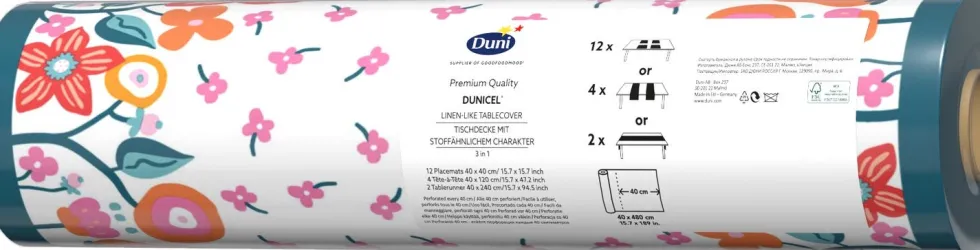 Duni 3-in-1 tafelaankleding op rol Vibrant Bloom multi 40 x 480 cm