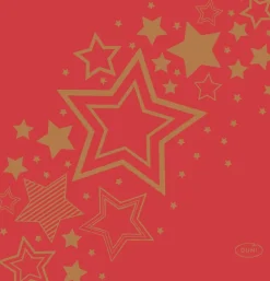 Duni servet Holiday Star rood / goud 40 x 40 cm 12 stuks