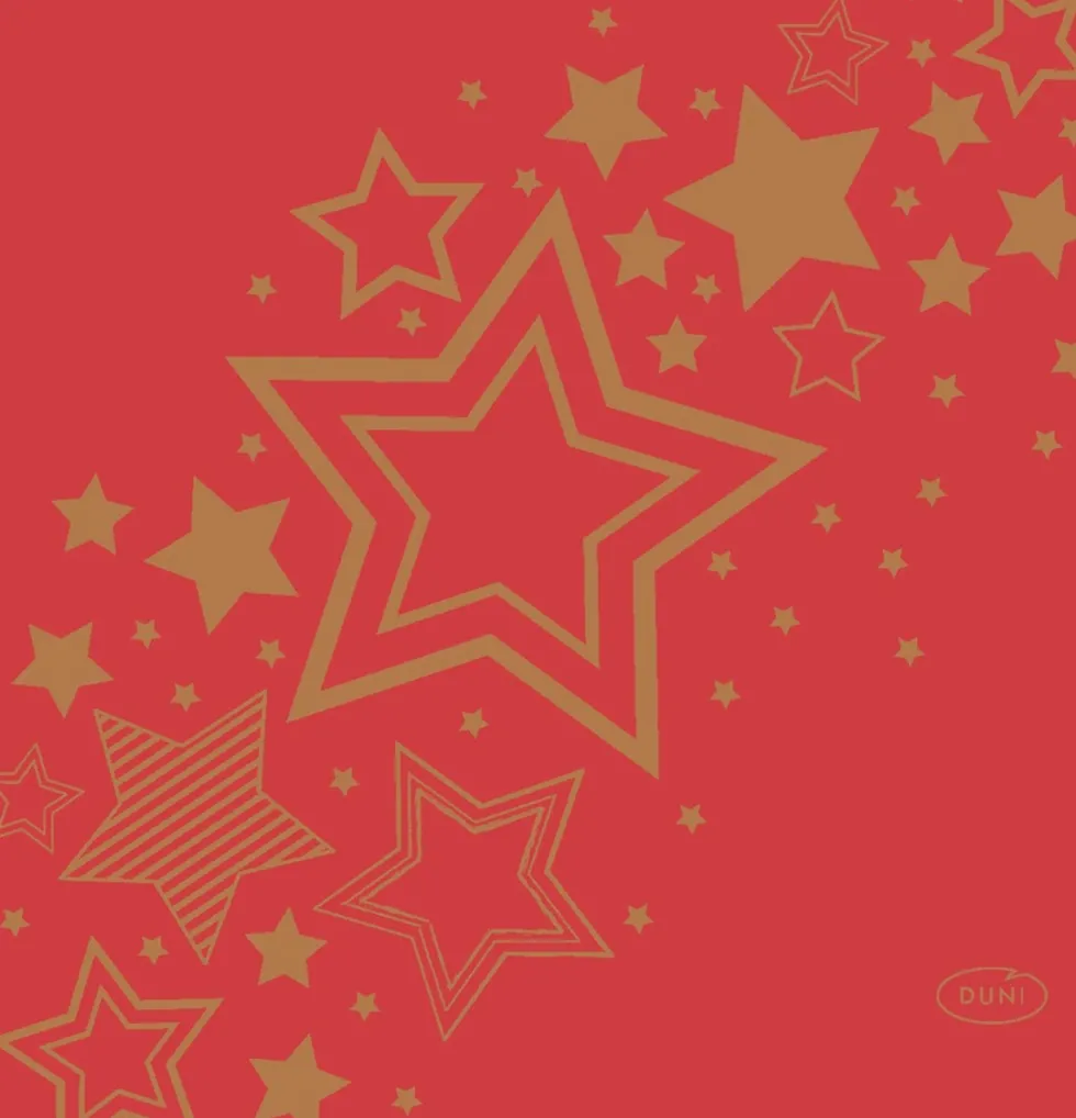 Duni servet Holiday Star rood / goud 40 x 40 cm 12 stuks
