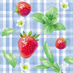 Duni servet Strawberry Picnic blauw 24 x 24 cm 20 stuks