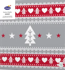 Duni servetten Sweden grijs / rood 40 x 40 cm 12 stuks