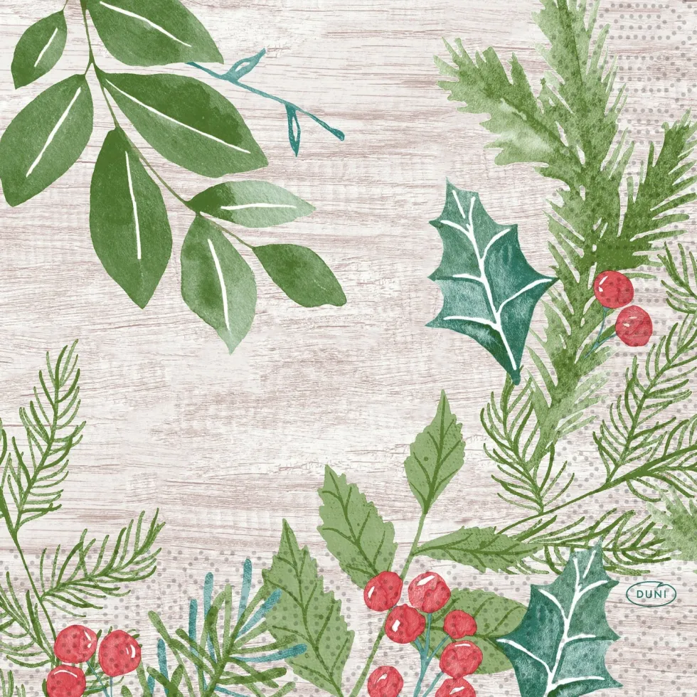 Duni servet Winter Greenery beige 33 x 33 cm 20 stuks