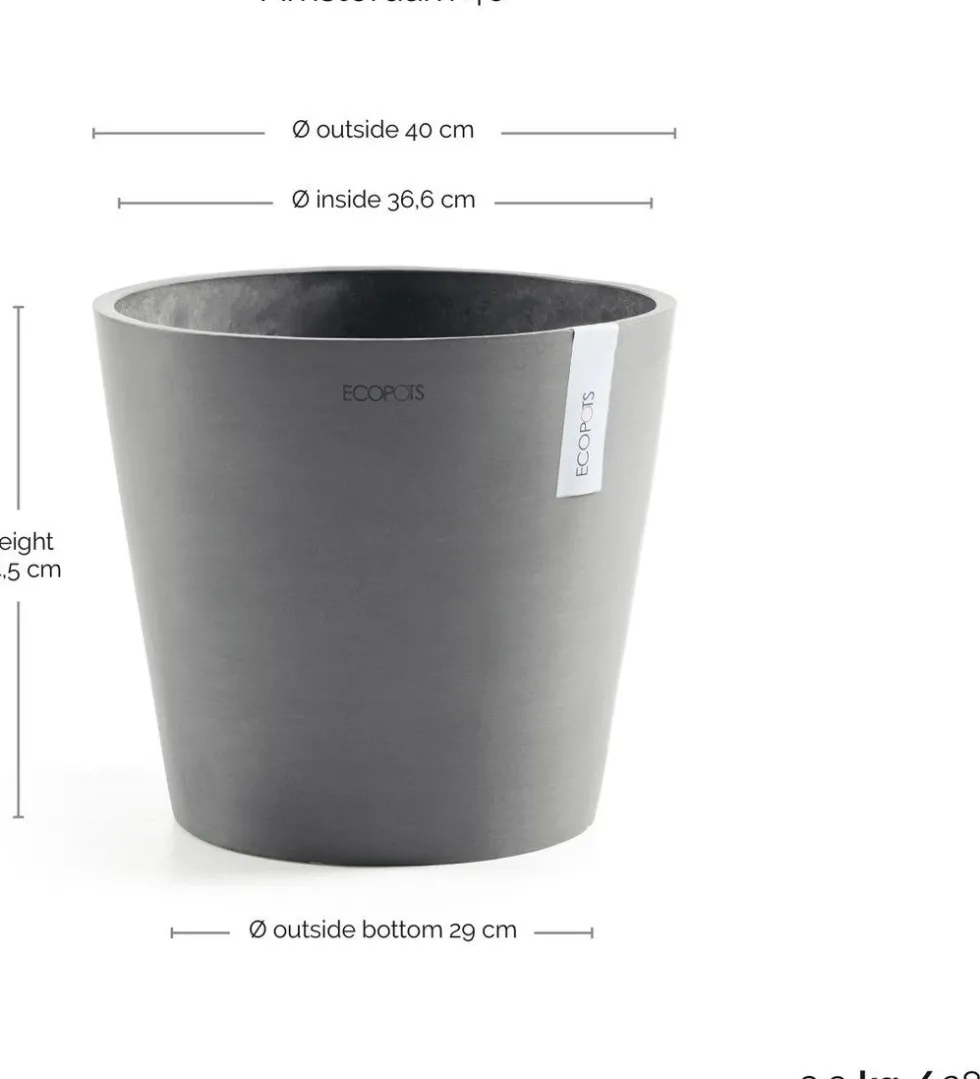 Ecopots bloempot Amsterdam grijs D 40 H 35 cm