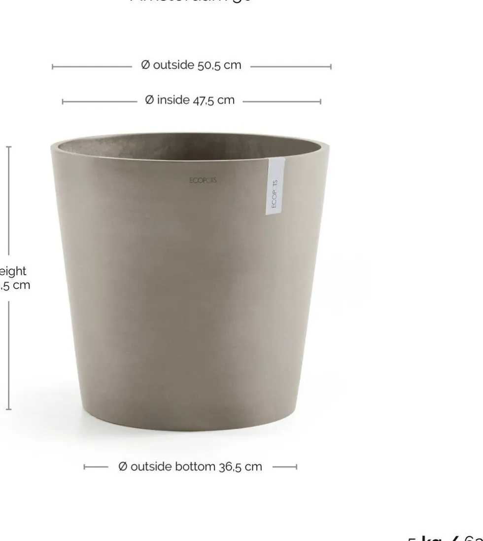 Ecopots bloempot Amsterdam taupe D 50 H 44 cm