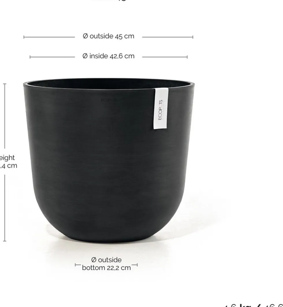 Ecopots bloempot Oslo donkergrijs D 45 H 39,2 cm