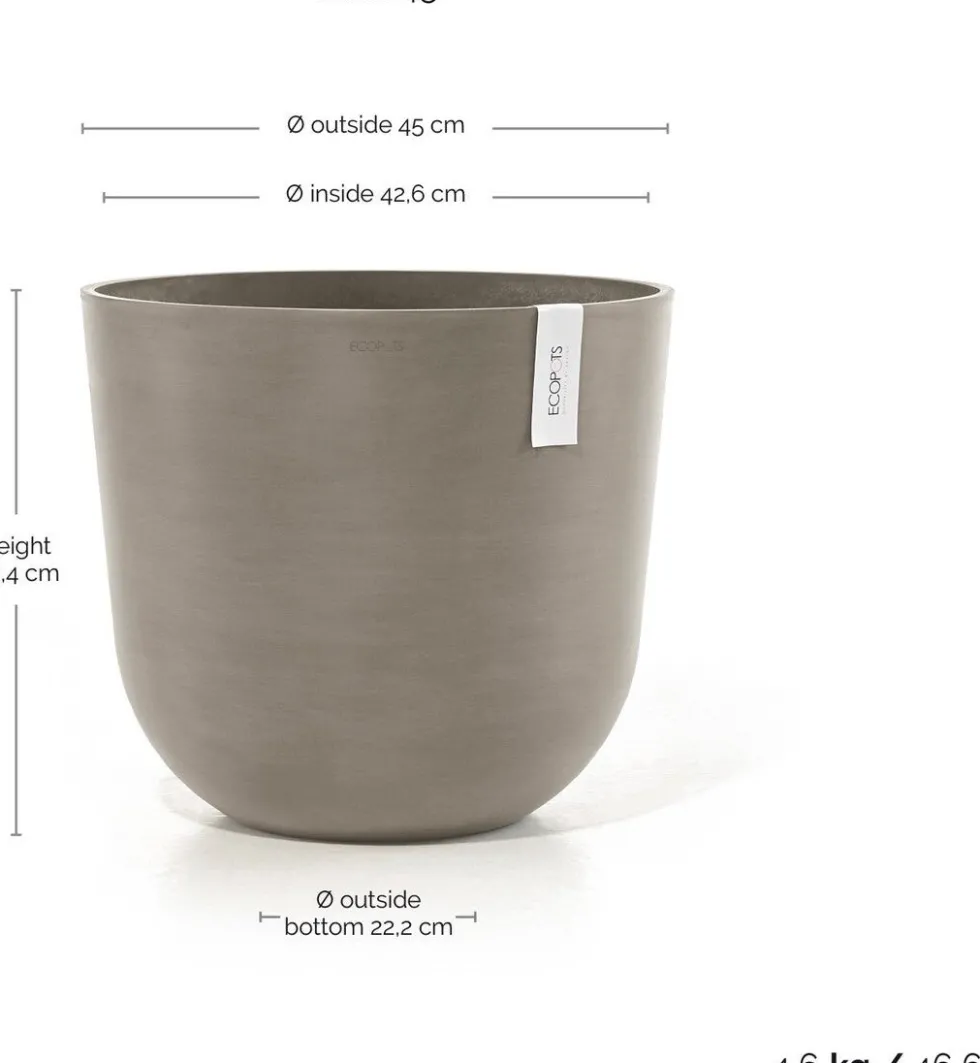 Ecopots bloempot Oslo taupe D 45 H 39,2 cm