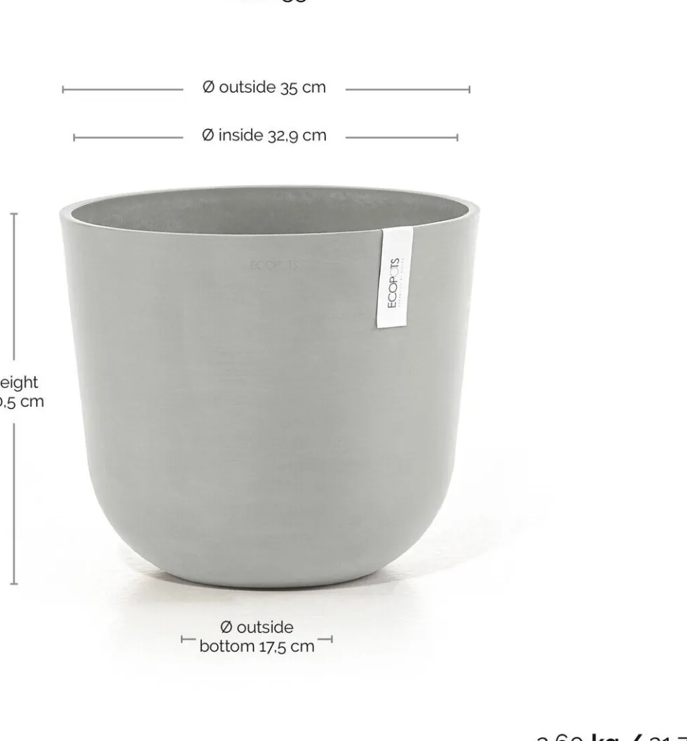 Ecopots bloempot Oslo wit grijs D 35 H 30,5 cm