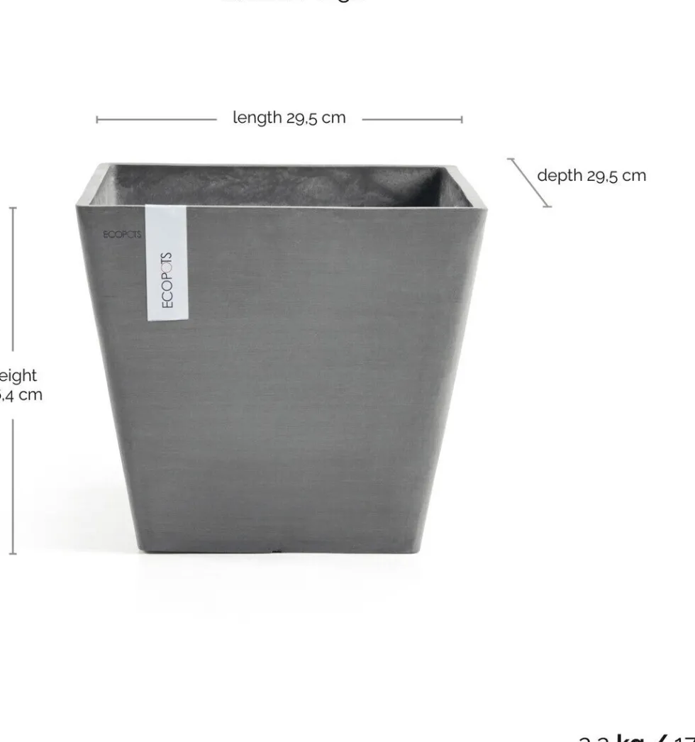 Ecopots bloempot Rotterdam grijs 30 x 30 x 26 cm