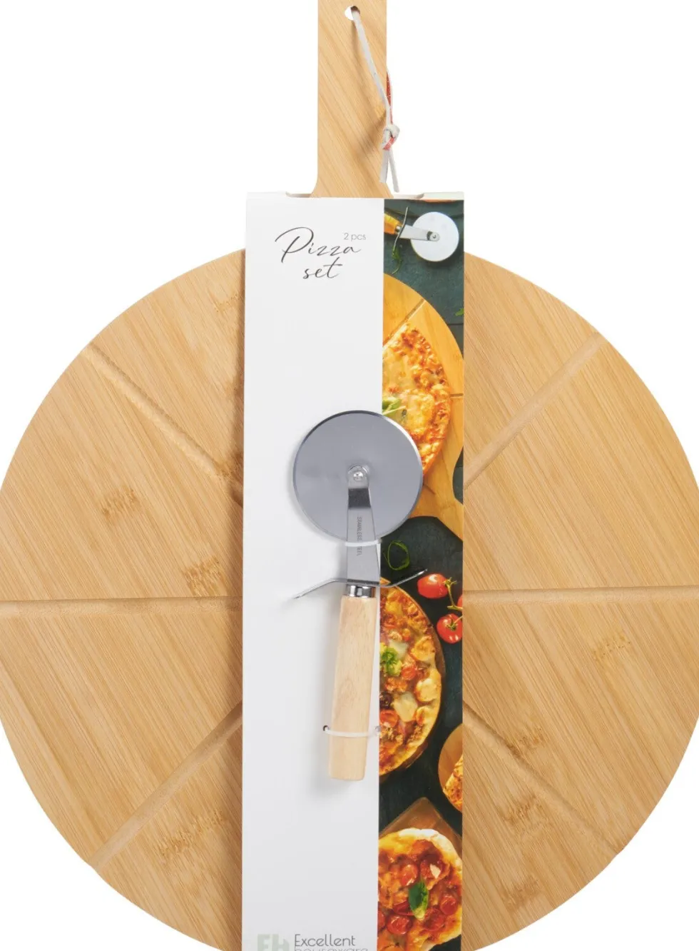 Excellent Houseware serveerplank met pizzasnijder bamboe 37,5 x 4 x 50,2 cm