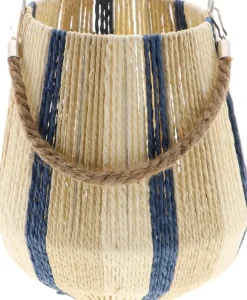HBX windlicht Jorck naturel / blauw D 17 H 19 cm