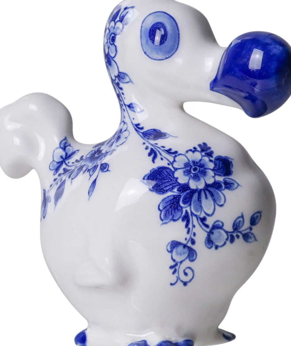 Heinen Delfts Blauw beeld De Blauwe Dodo wit / blauw 8 x 5 x 8 cm