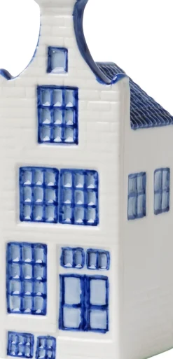 Heinen Delfts Blauw beeld Grachtenpand Nr. 5 wit / blauw 4,5 x 4 x 13 cm