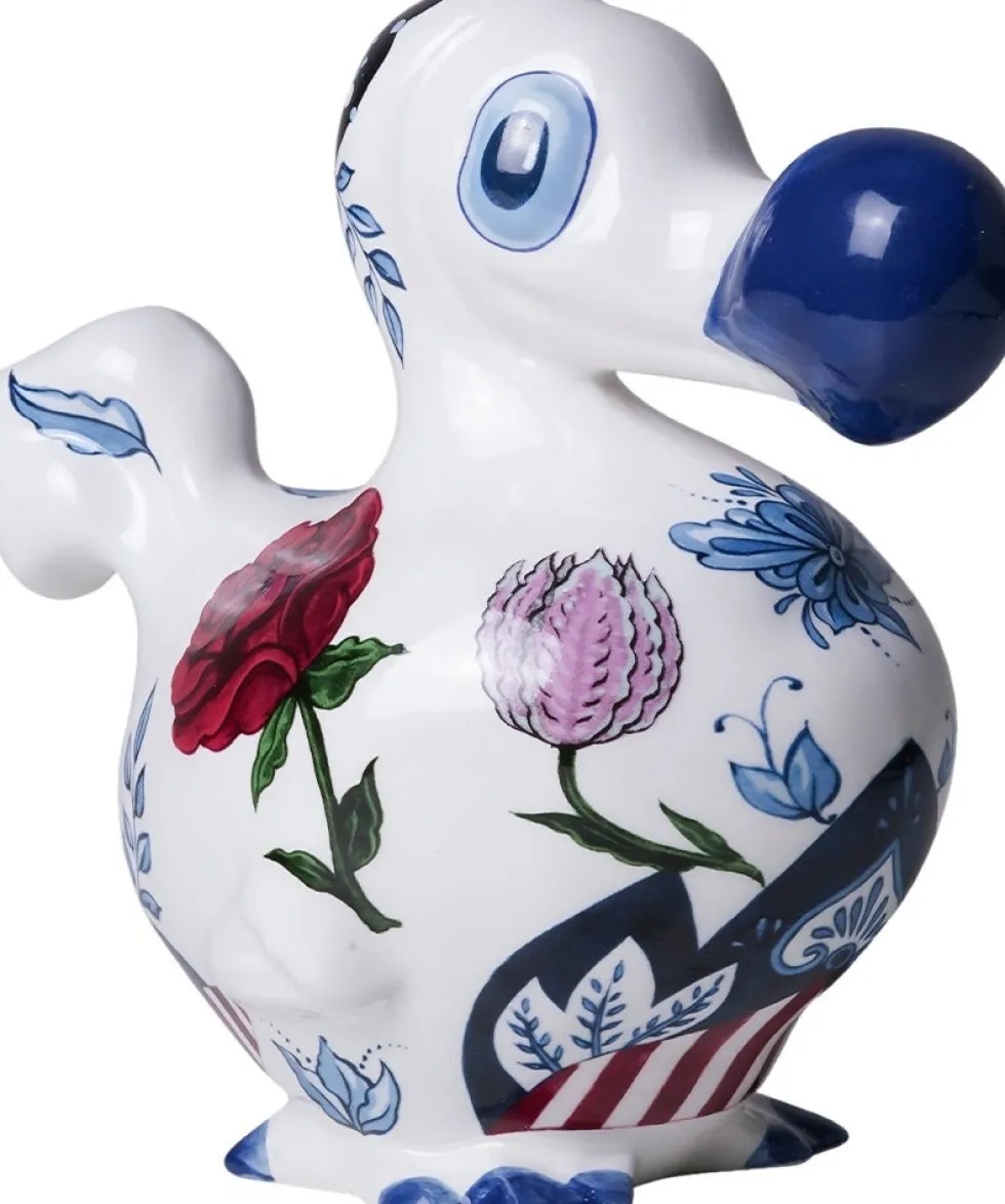 Heinen Delfts Blauw beeld The Heritage dodo 7 Rozen wit / blauw 14,5 x 8,5 x 15,5 cm