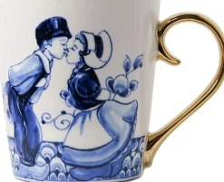 Heinen Delfts Blauw mok blauw / wit kusje D 8,5 H 9,5 cm