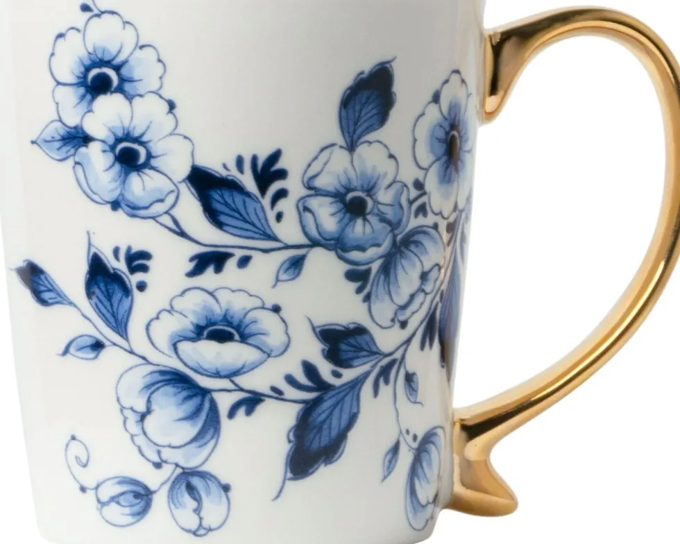 Heinen Delfts Blauw mok bloemen D 8,5 H 9,5 cm