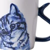 Heinen Delfts Blauw mok Kattenstaart vriendelijk blauw / wit D 8,5 H 9,5 cm