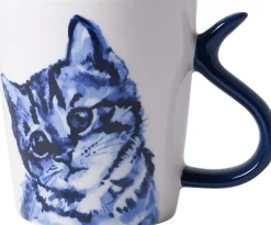 Heinen Delfts Blauw mok Kattenstaart vriendelijk blauw / wit D 8,5 H 9,5 cm