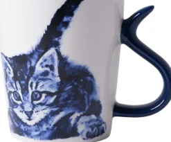 Heinen Delfts Blauw mok Kattenstaart speels blauw / wit D 8,5 H 9,5 cm