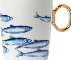 Heinen Delfts Blauw mok vissen blauw / wit D 8,5 H 9,5 cm