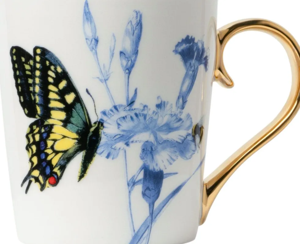 Heinen Delfts Blauw mok vlinder D 8,5 H 9,5 cm