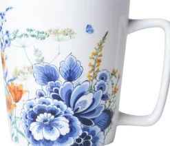Heinen Delfts Blauw mok Wildbloemen bloemenveld D 8,5 H 9,5 cm