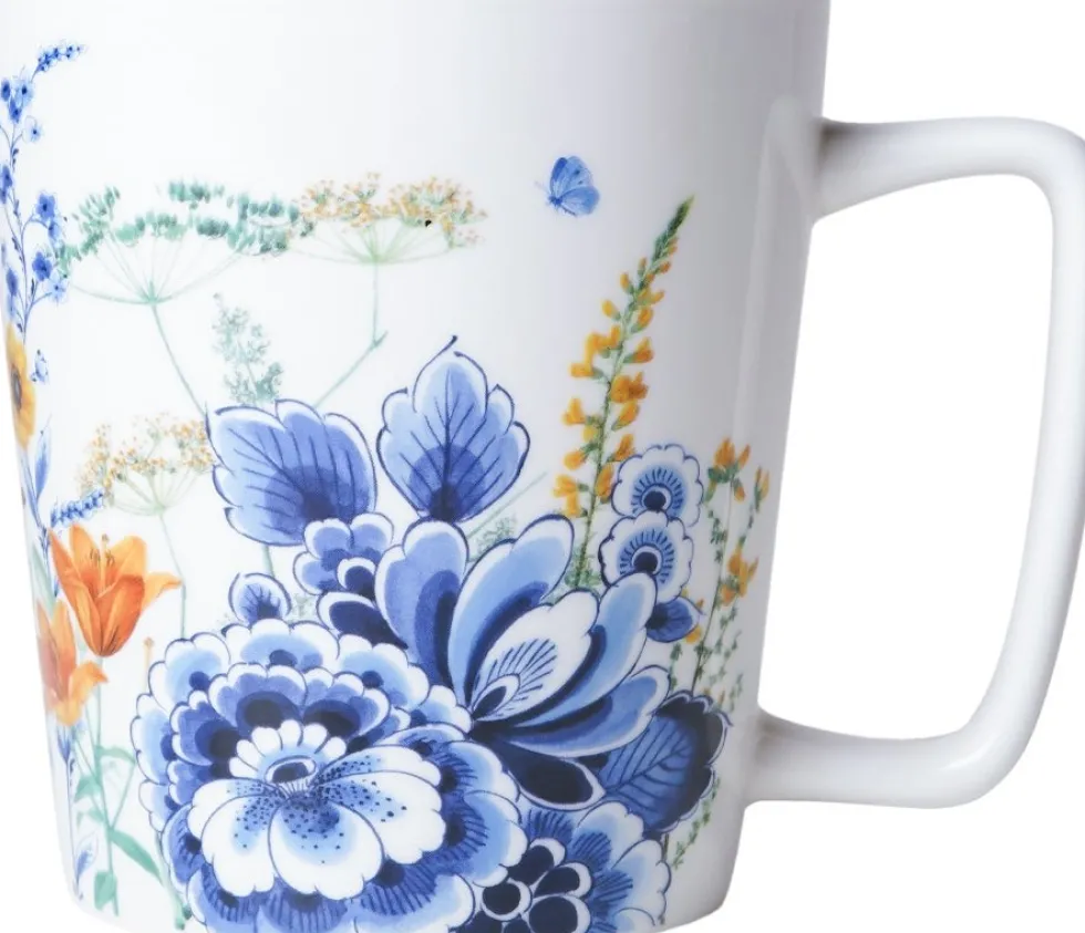 Heinen Delfts Blauw mok Wildbloemen bloemenveld D 8,5 H 9,5 cm