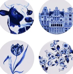 Heinen Delfts Blauw onderzetter holland blauw / wit D 10 H 0,6 cm 4 stuks